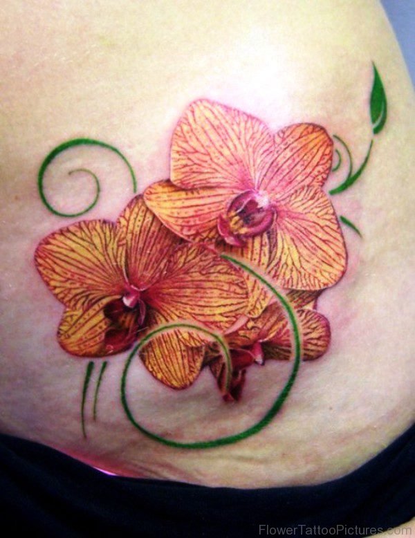 2 Yellow Orchid Flowers Tattoo Design