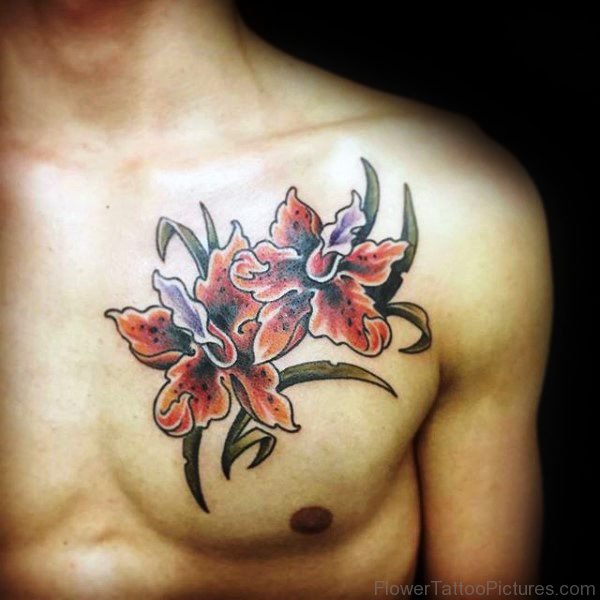 Amazing Orchid Flowers Tattoo On Chest