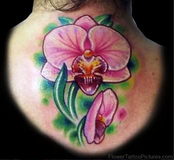 Attractive Orchid Flower Tattoo On BACK