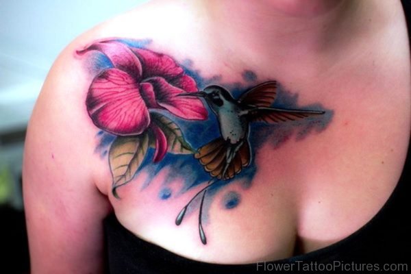 Awesome Orchid Flower And Bird Tattoo Design
