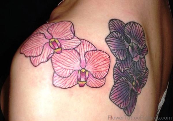 Beautiful Orchid Flowers Tattoo On Back