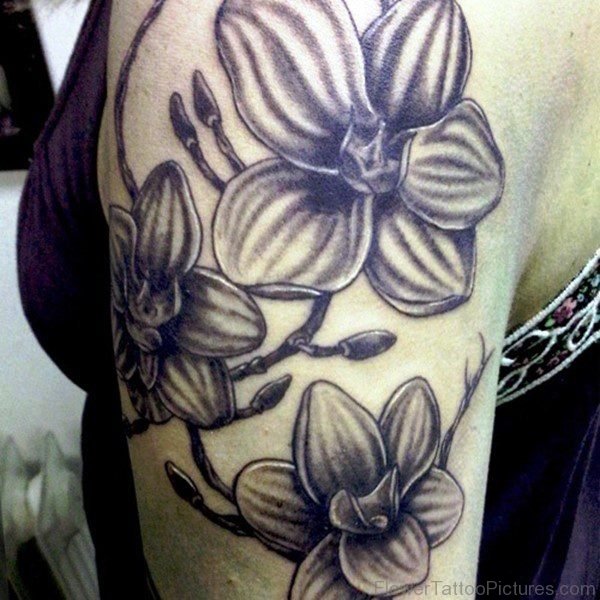 Black Inked Orchid Flower Tattoo Design