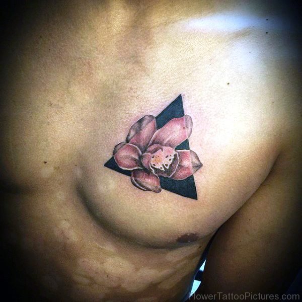 Black Inked Triangle Orchid Flower Tattoo