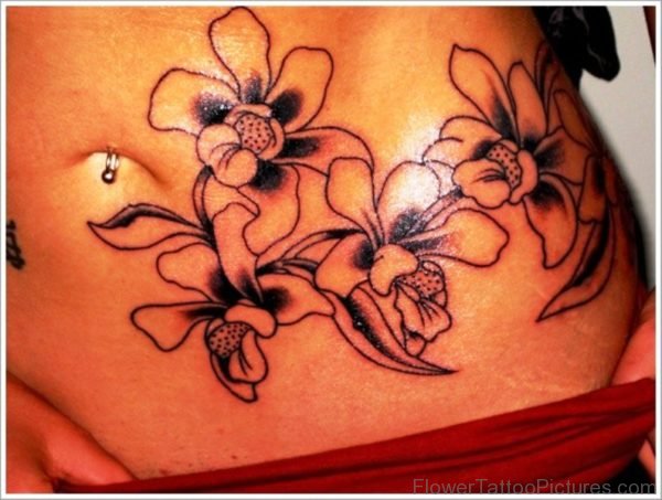 Black Outline Orchid Flower Tattoo Design