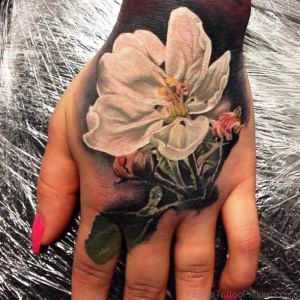 Cure White Orchid Flower Tattoo On Hand