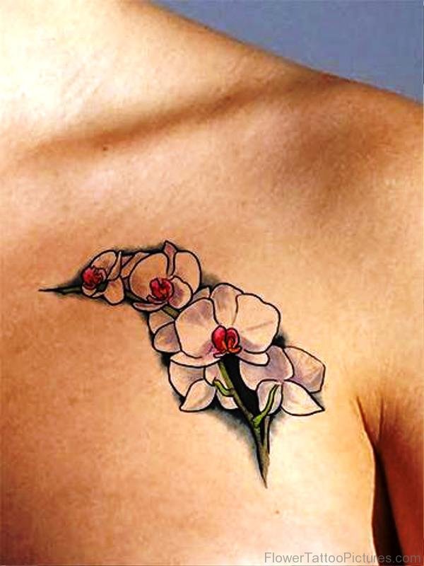 Cute Orchid Flower Tattoo On Chest