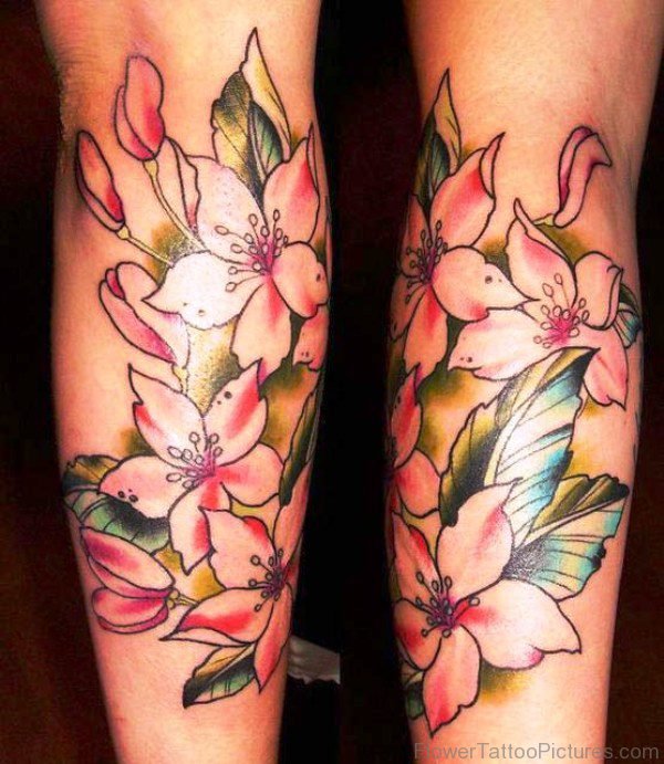 Fabulous Orchid Flower Tattoo On Leg