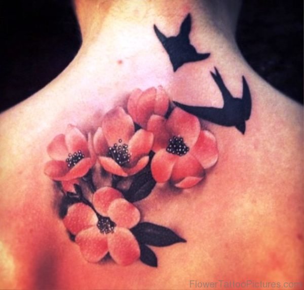Flying Birds With Orchid Flowers Tattoo