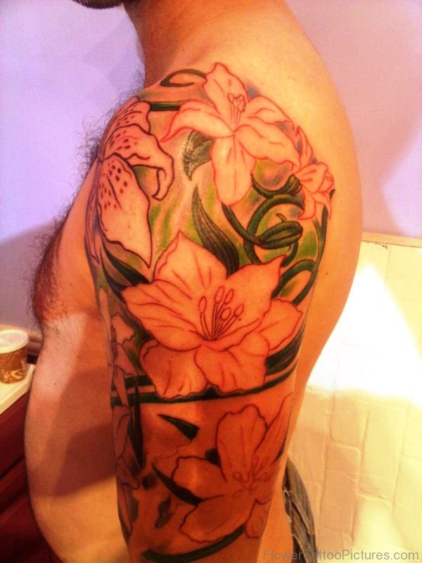 Full Sleeve Orchid Flowers Tattoo Design