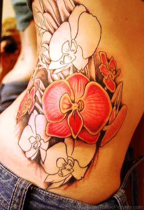 Huge Orchid Flower Tattoo On Back