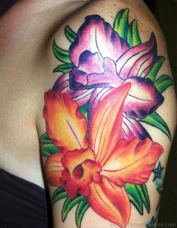 Marvelous Orchid Flower Tattoo On Shoulder