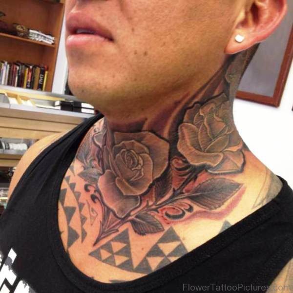 Adorable Roses Tattoo On Neck