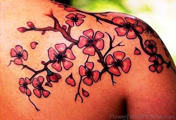 Amazing Cherry Blossom Tree Tattoo On Shoulder Back