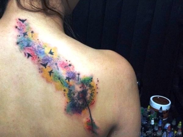 Amazing Colorful Dandelion Tattoo
