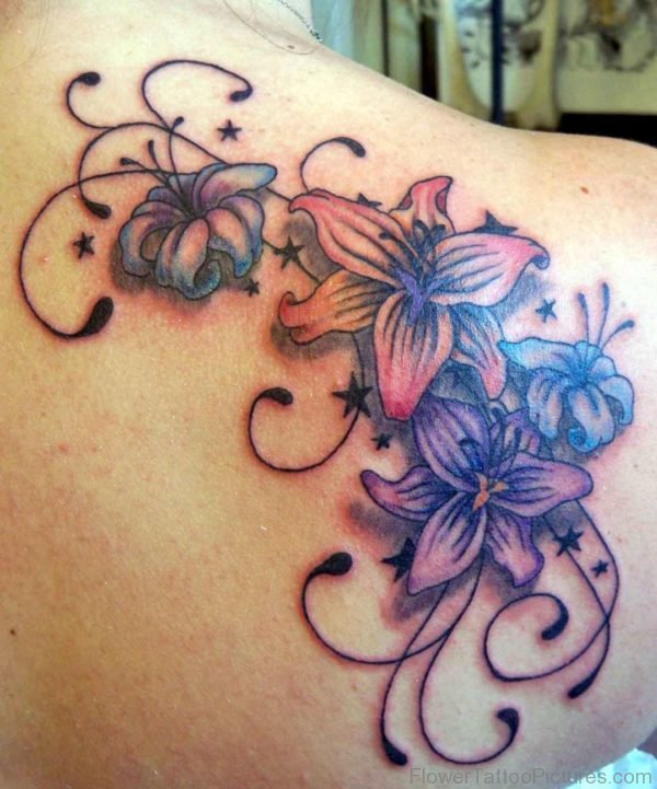 Amazing Lady Flower Shoulder Tattoo