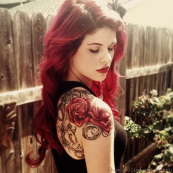 Amazing Red Roses Shoulder Tattoo Design