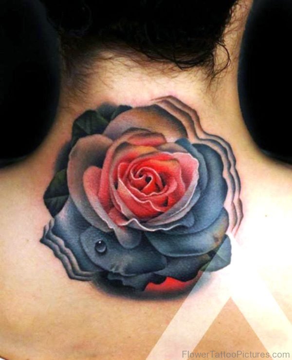 Attractive Rose Flower Tattoo On Neck