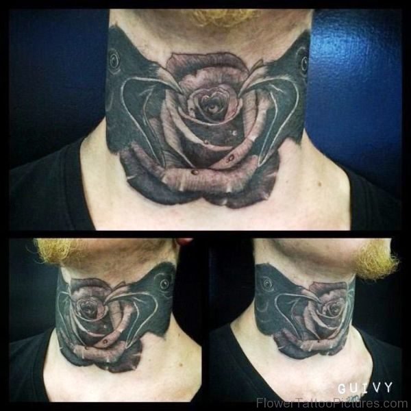 Attractive Rose Tattoo On Neck