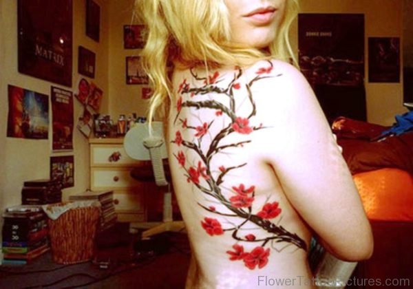 Awesome Cherry Blossom Flowers On Shoulder Back