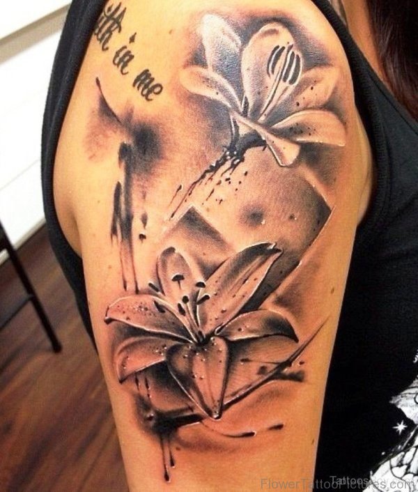 Beautiful Lily Flower Shoulder Tattoo