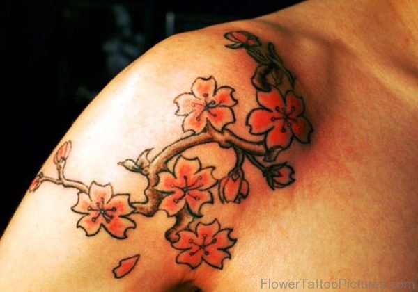 Beautiful Orange Cherry Blossom Flowers Tattoo