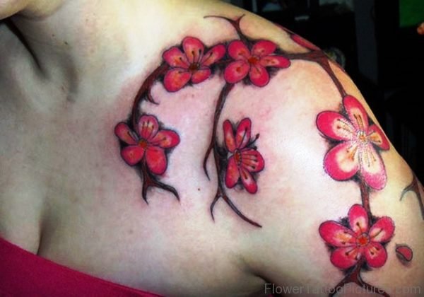 Beautiful Pink Cherry Blossom Flower Tattoo