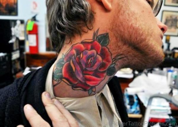 Beautiful Rose Tattoo On Right Neck