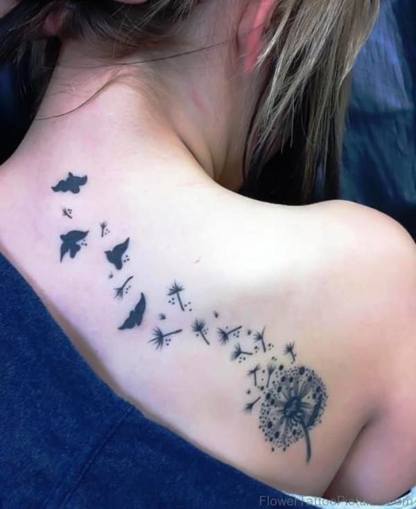 Birds With Dandelion Tattoo On Shoulder
