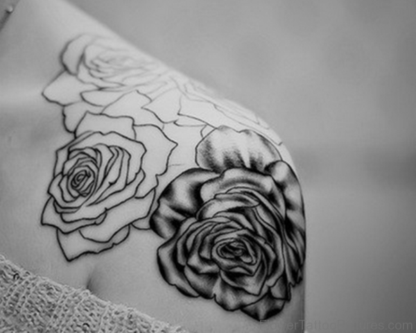 Black And White Roses Shoulder Tattoo