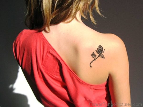 Black Flower Tattoo On Shoulder Back