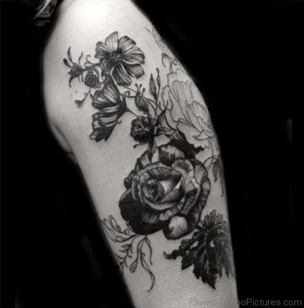 Black Vinatge Flower Tattoo Design