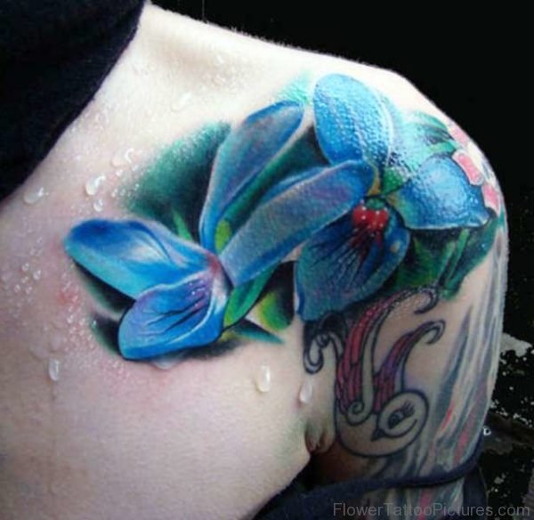 Blue Color Flower Tattoo