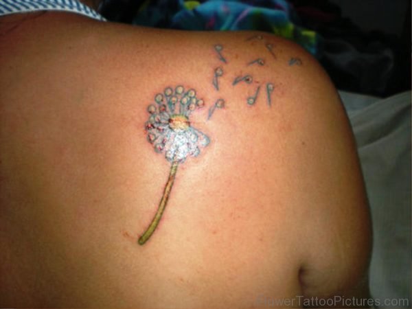 Blue Dandelion Tattoo On Shoulder
