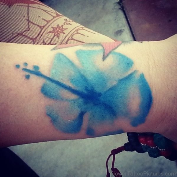 Blue Hibiscus Tattoo On Wrist
