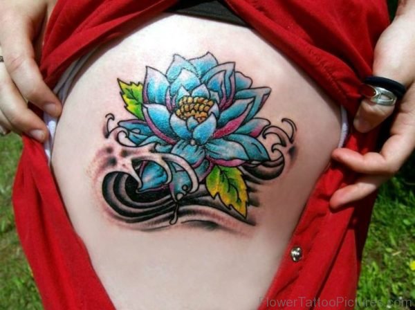 Blue Lotus Tattoo Flower on Thigh