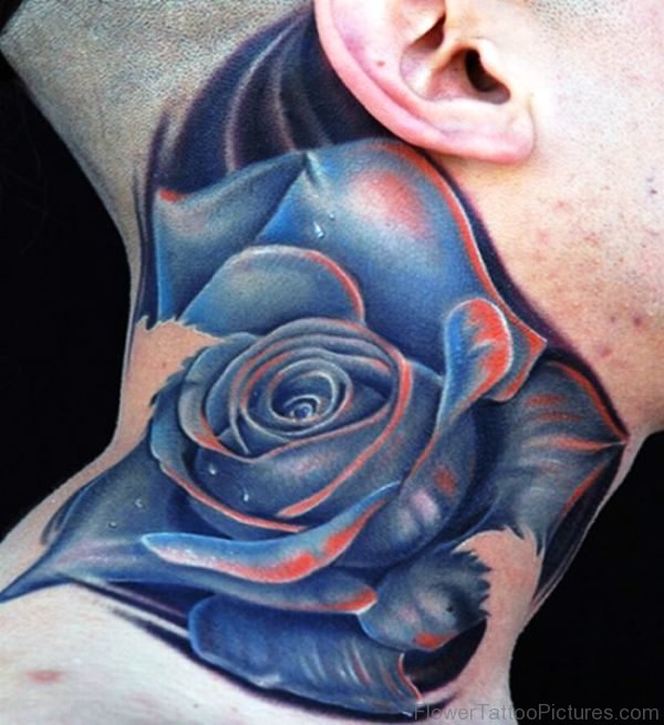 Blue Rose Neck Tattoo