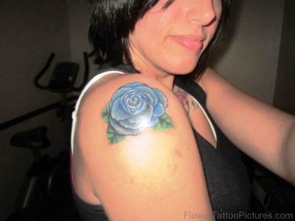 Blue Rose Tattoo On Shoulder