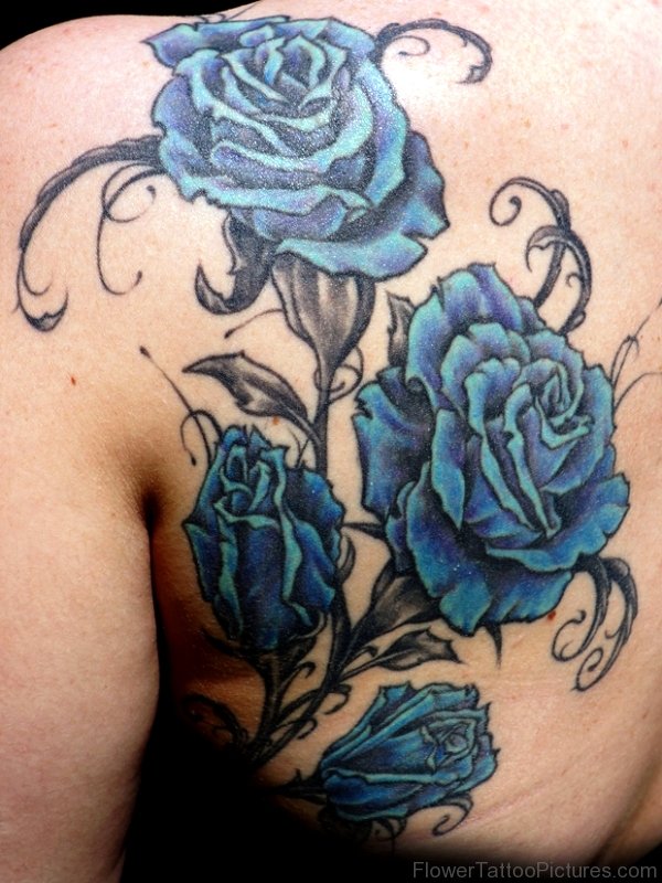 Blue Roses Shoulder Tattoo