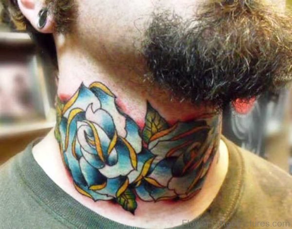 Blue Roses Tattoo On Neck