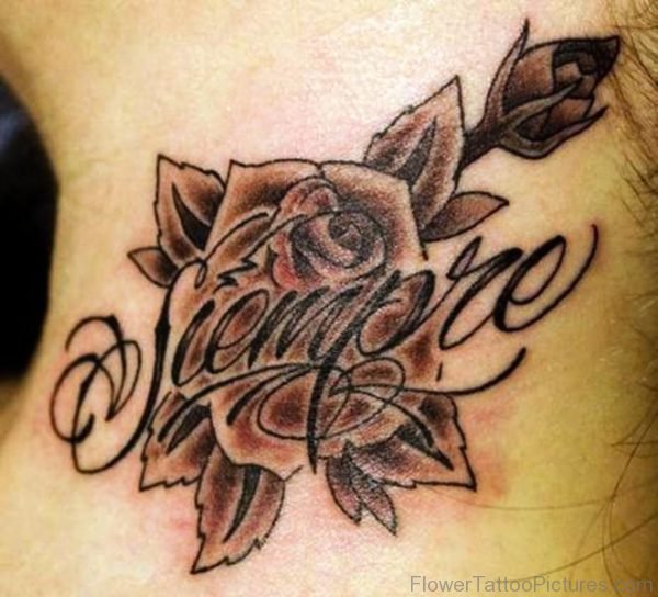 Brown Rose Neck Tattoo
