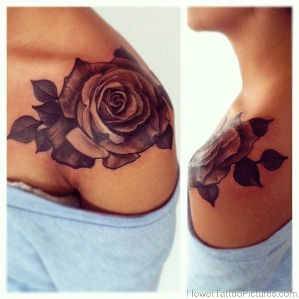 Brown Rose Tattoo On Shoulder