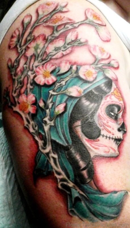 Cherry Blossom Gypsy Tattoo On Shoulder