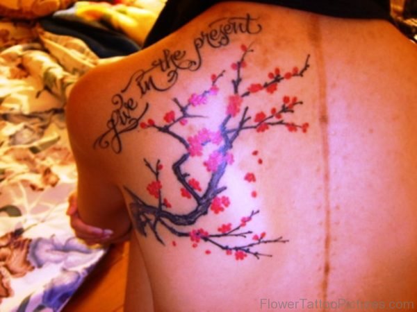Cherry Blossom Tree Tattoo On Left Shoulder