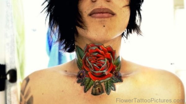 Classic Rose Tattoo On Neck