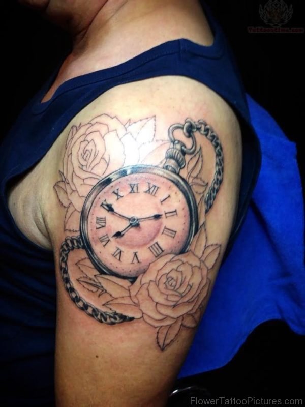 Clock And Roses Tattoo 1