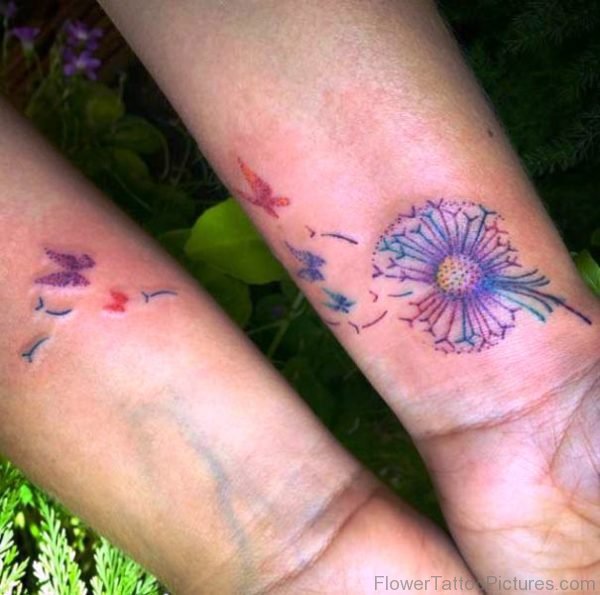 Colored Dandelion Tattoo On Wrist