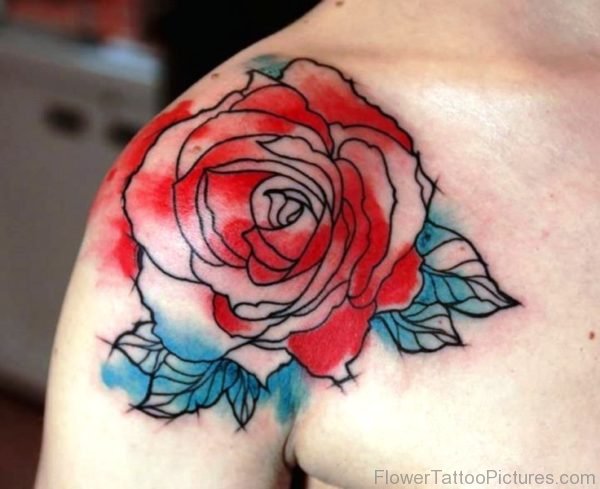 Colored Rose Tattoo On Shoulder