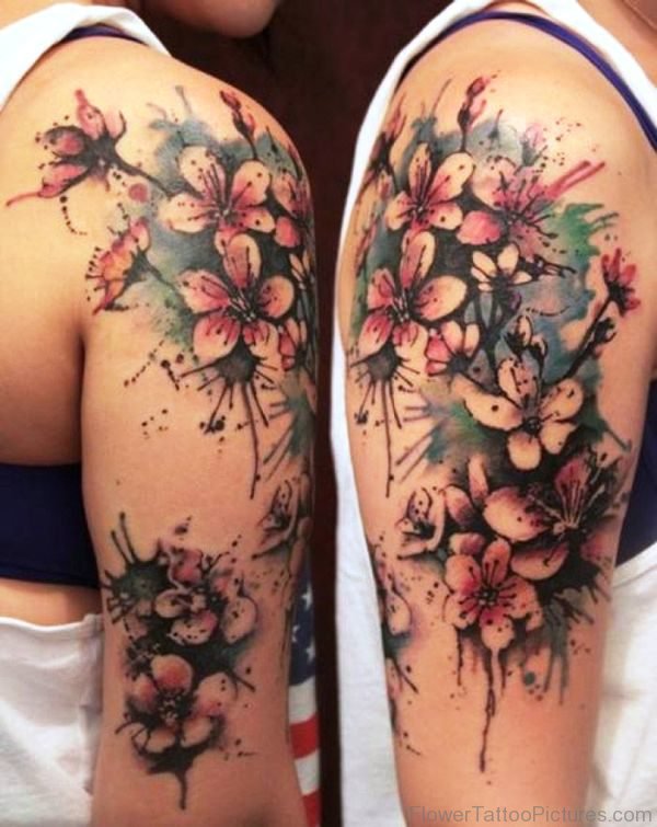Colorful Cherry Blossom Flower Tattoo