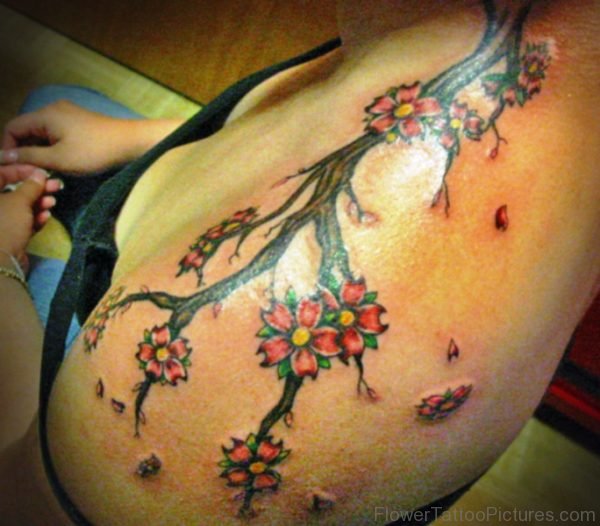 Colorful Cherry Blossom Tree Designer Tattoo