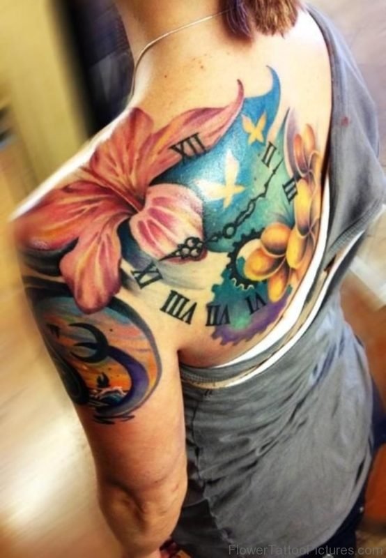 Colorful Hibiscus Flowers Tattoo